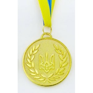 Медаль спортивная с лентой UKRAINE d-6,5см с укр. символикой C-4339-1 место 1-золото (металл, 40g)