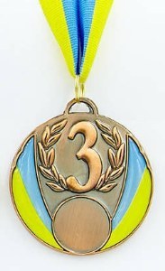 Медаль спортивная с лентой UKRAINE d-6,5см с укр. символикой C-4339-3 место 3-бронза (металл, 40g)