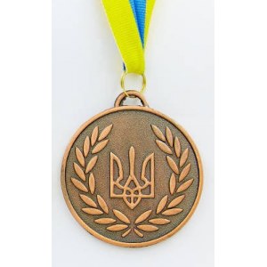 Медаль спортивная с лентой UKRAINE d-6,5см с укр. символикой C-4339-3 место 3-бронза (металл, 40g)
